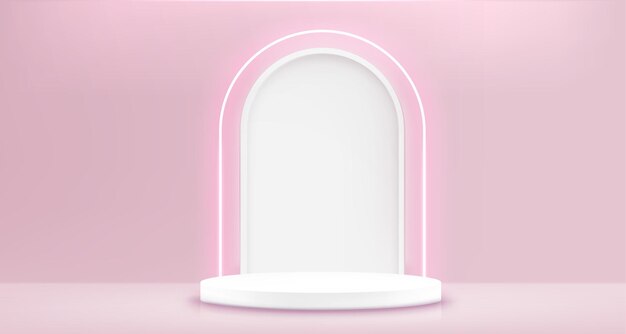 Podium blanco redondo sobre un fondo rosado
