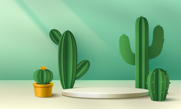 Podium de cactus de verano de 3d para el vector de exhibición de productos