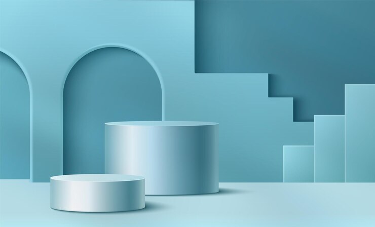 Vector gratuito podium de escaleras con decoración de arco en la pared