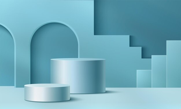 Podium de escaleras con decoración de arco en la pared