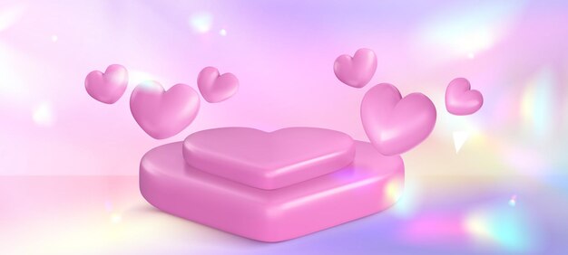 Podium en forma de corazón sobre un fondo de gradiente pastel