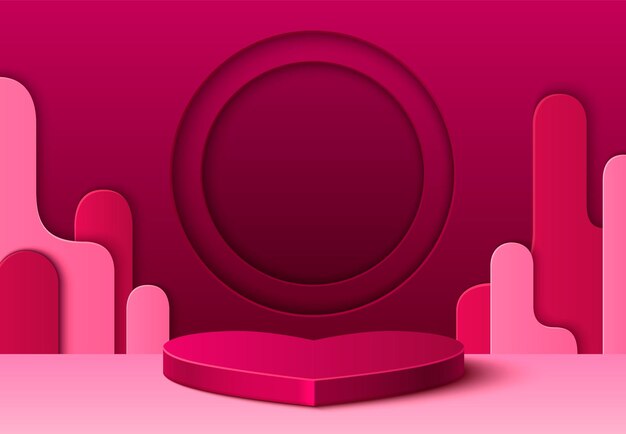Podium en forma de corazón sobre un fondo rojo
