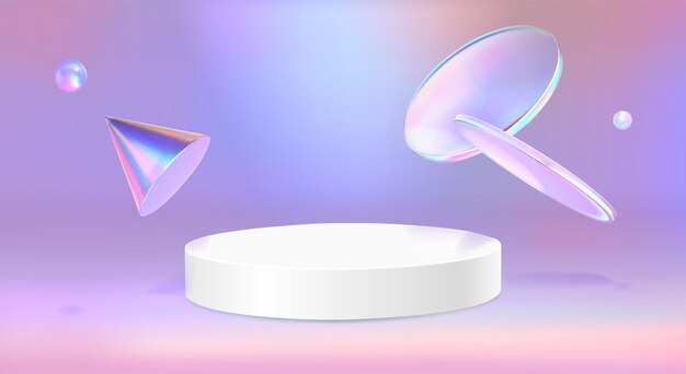 Podium holográfico 3D con fondo pastel abstracto