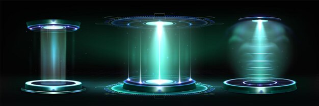 Podium de hologramas de luz 3D para el portal tecnológico del juego