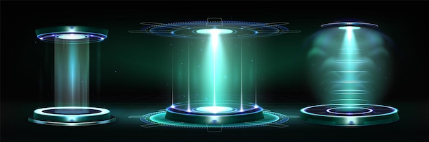 Podium de hologramas de luz 3D para el portal tecnológico del juego