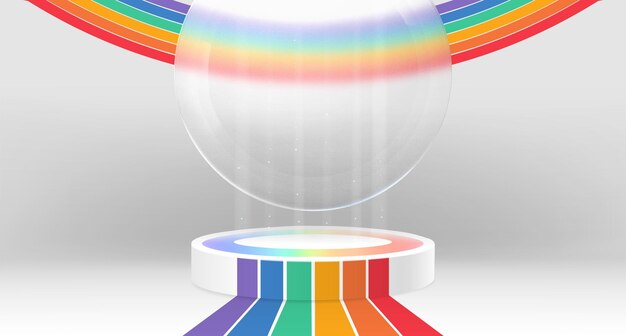 Podium minimalista con rayas de arco iris