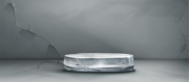 Podium de piedra sobre un fondo de hormigón agrietado