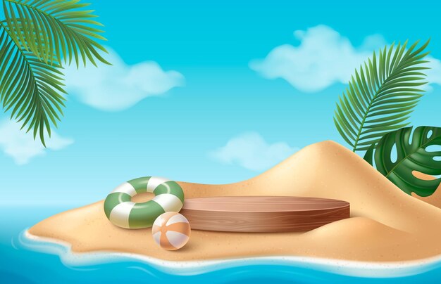 Podium de playa de verano 3d para el fondo del producto