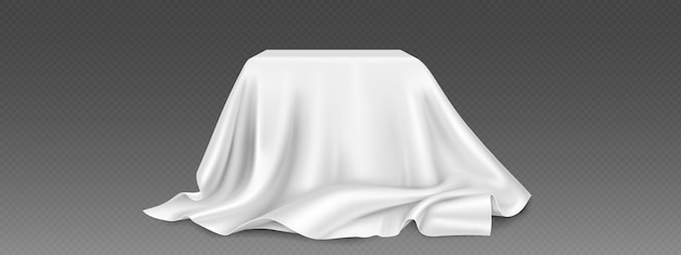 Podium de productos cubierto con tela blanca