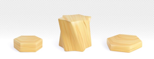 Podium de productos de madera en forma de hexágono y estrella