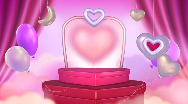 Podium de productos rojos en forma de corazón