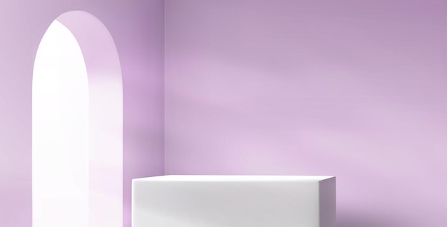 Podium rectangular blanco con ventana de arco
