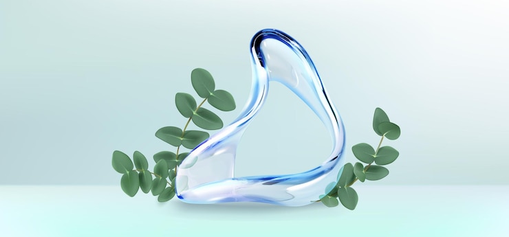 Vector gratuito podium de vidrio 3d y planta para la exhibición de productos