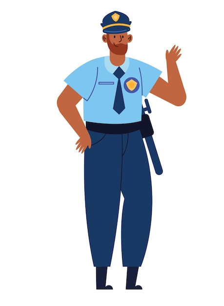 policía de pie saludando