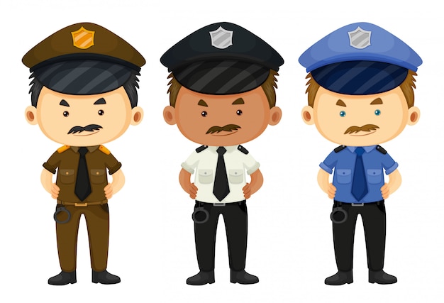Policía en tres uniformes diferentes.