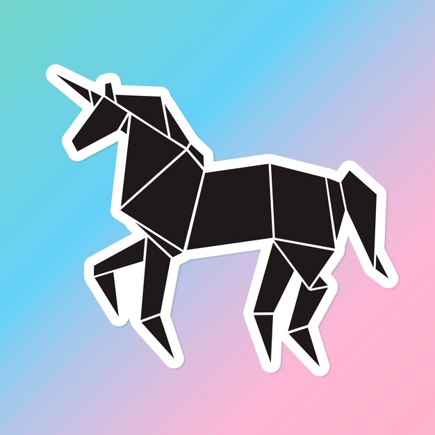 Polígono de papel origami unicornio pegatina