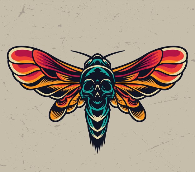 Polilla de cabeza de muerte voladora colorida vintage