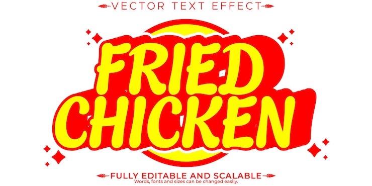 Vector gratuito pollo frito efecto de texto editable pollo editable y estilo de texto de comida