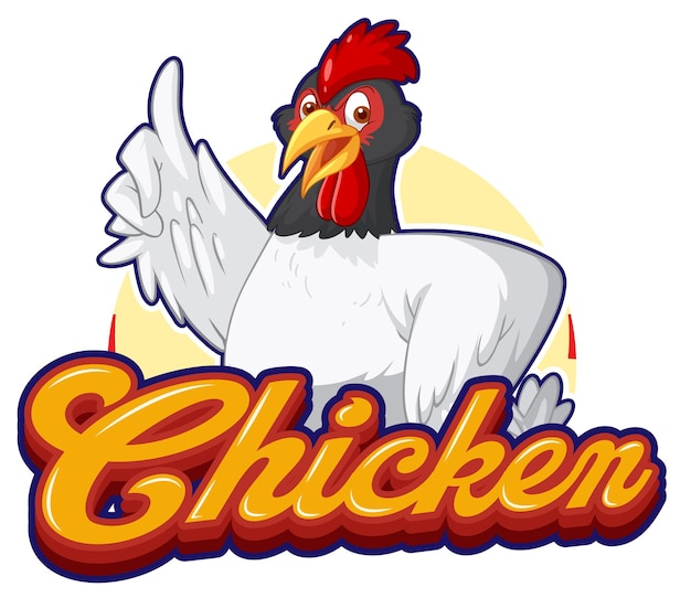 Pollo en gesto señalador logotipo de personaje de dibujos animados
