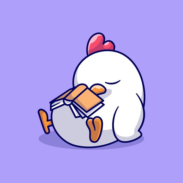 El pollo lindo durmiendo con el libro Ilustración de icono vectorial de dibujos animados Educación animal aislada plana