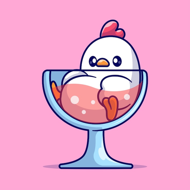 Vector gratuito pollo lindo en jugo icono vectorial de dibujos animados ilustración de animales icono de bebida vector plano aislado