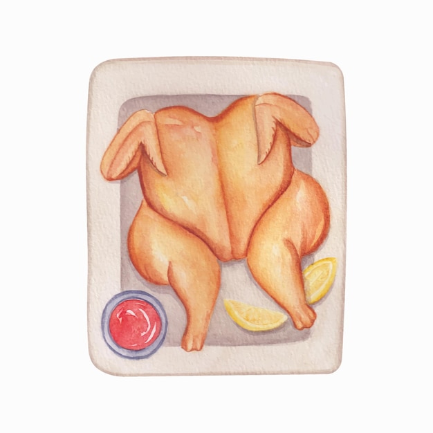 Vector gratuito pollo a la parrilla acuarela dibujada a mano