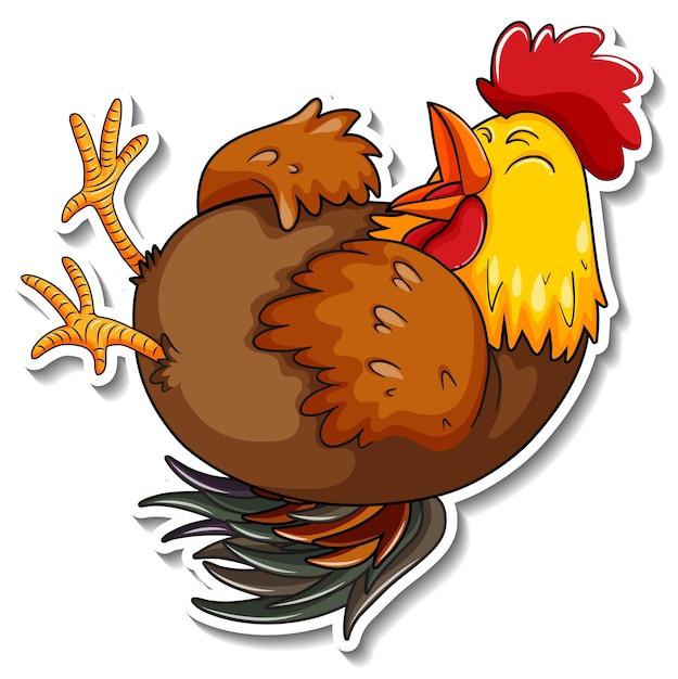 Vector gratuito un pollo riendo dibujos animados de animales pegatina