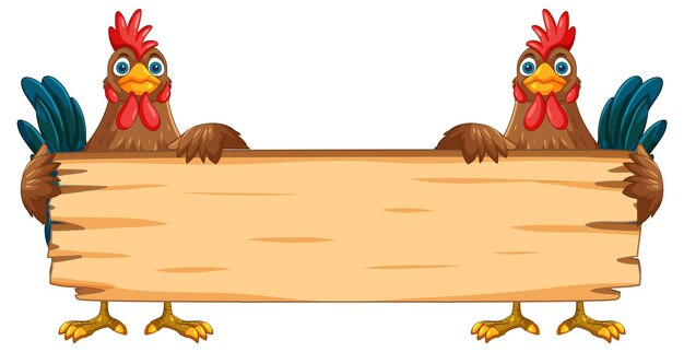 Los pollos con un letrero de madera