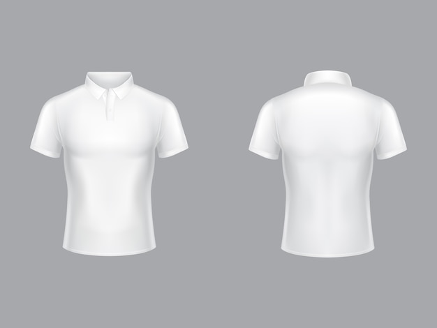 Polo blanco 3d ilustración realista de camiseta de tenis con cuello y mangas cortas.