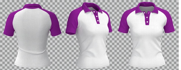 Vector gratuito polo femenino blanco y morado realista en diferentes vistas