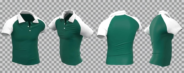 Vector gratuito polo de hombre blanco y verde en diferentes vistas