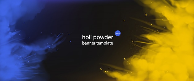 Vector gratuito polvo de holi pinta plantilla de banner vacía, borde