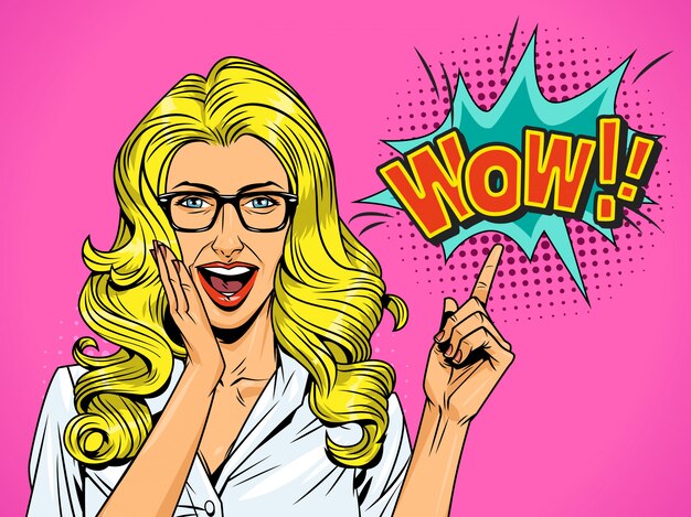 Pop art bastante sorprendida chica rubia
