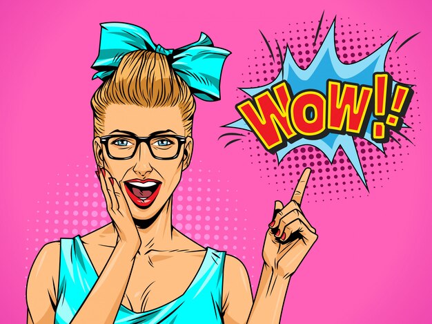 Pop art hermosa dama sorprendida