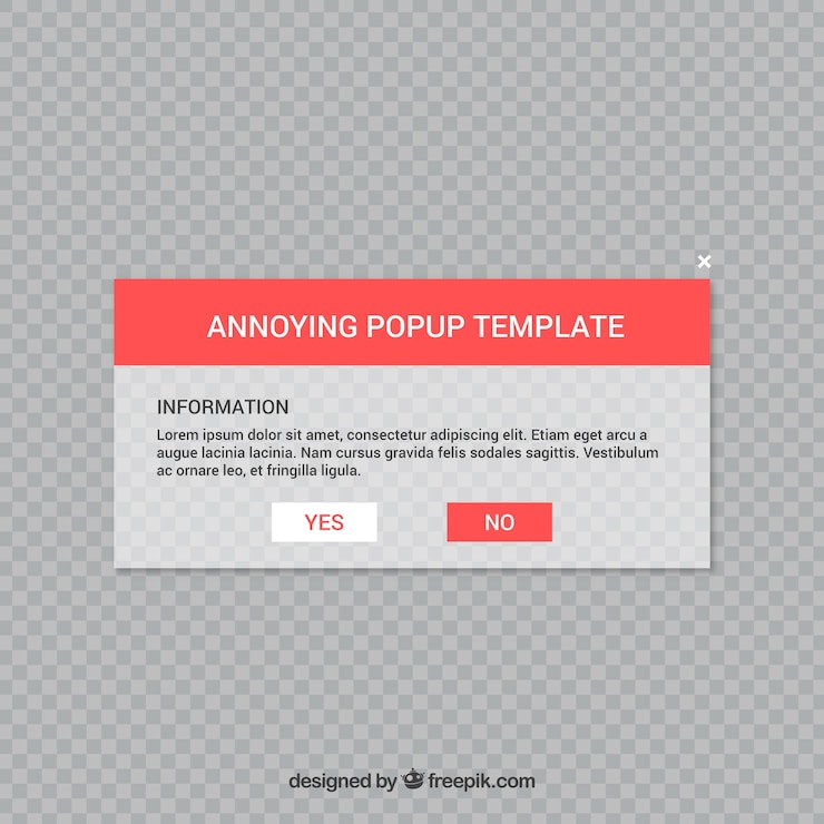 Vector gratuito pop up molesto con diseño plano