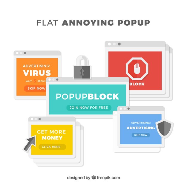 Pop ups molestos coloridos con diseño plano