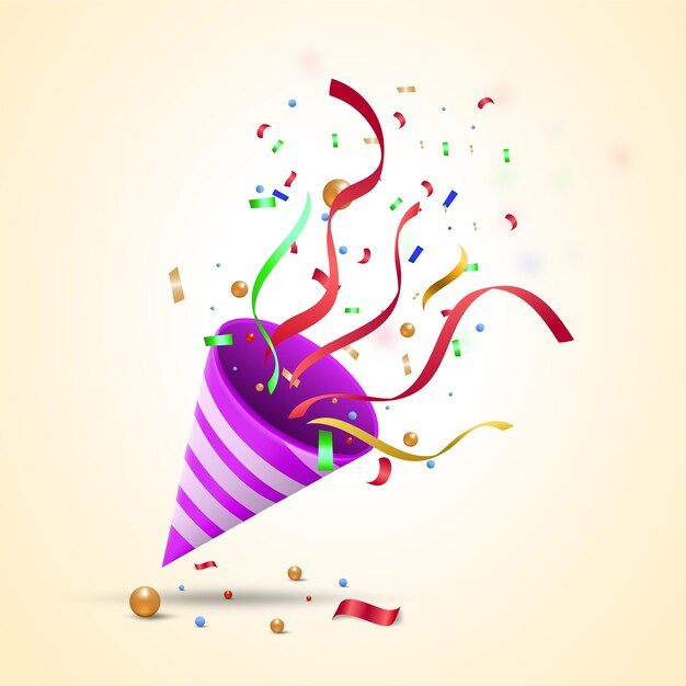 Popper de fiesta con ilustración vectorial de confeti