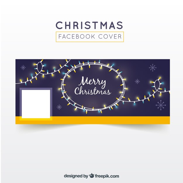 Portada azul oscuro de facebook con luces navideñas