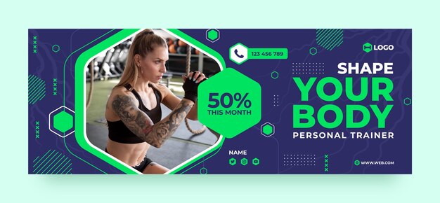 Portada dinámica de facebook de entrenador personal de diseño plano