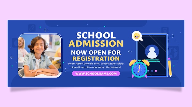 Vector gratuito portada de facebook de admisión a la escuela de diseño plano