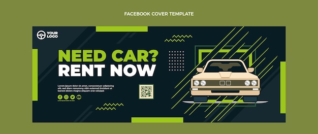 Vector gratuito portada de facebook de alquiler de coche de diseño plano