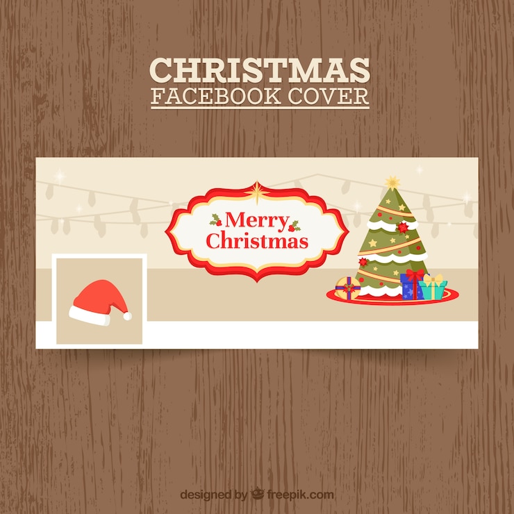 Vector gratuito portada de facebook con un árbol de navidad decorado