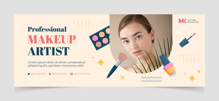 Vector gratuito portada de facebook de artista de maquillaje minimalista de diseño plano