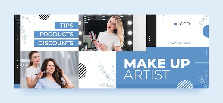 Vector gratuito portada de facebook de artista de maquillaje minimalista de diseño plano