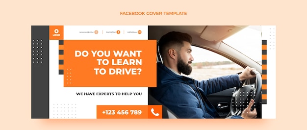 Vector gratuito portada de facebook de autoescuela de diseño plano