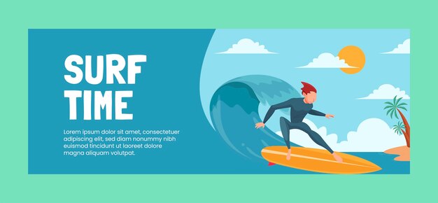 Portada de facebook de aventura de surf dibujada a mano