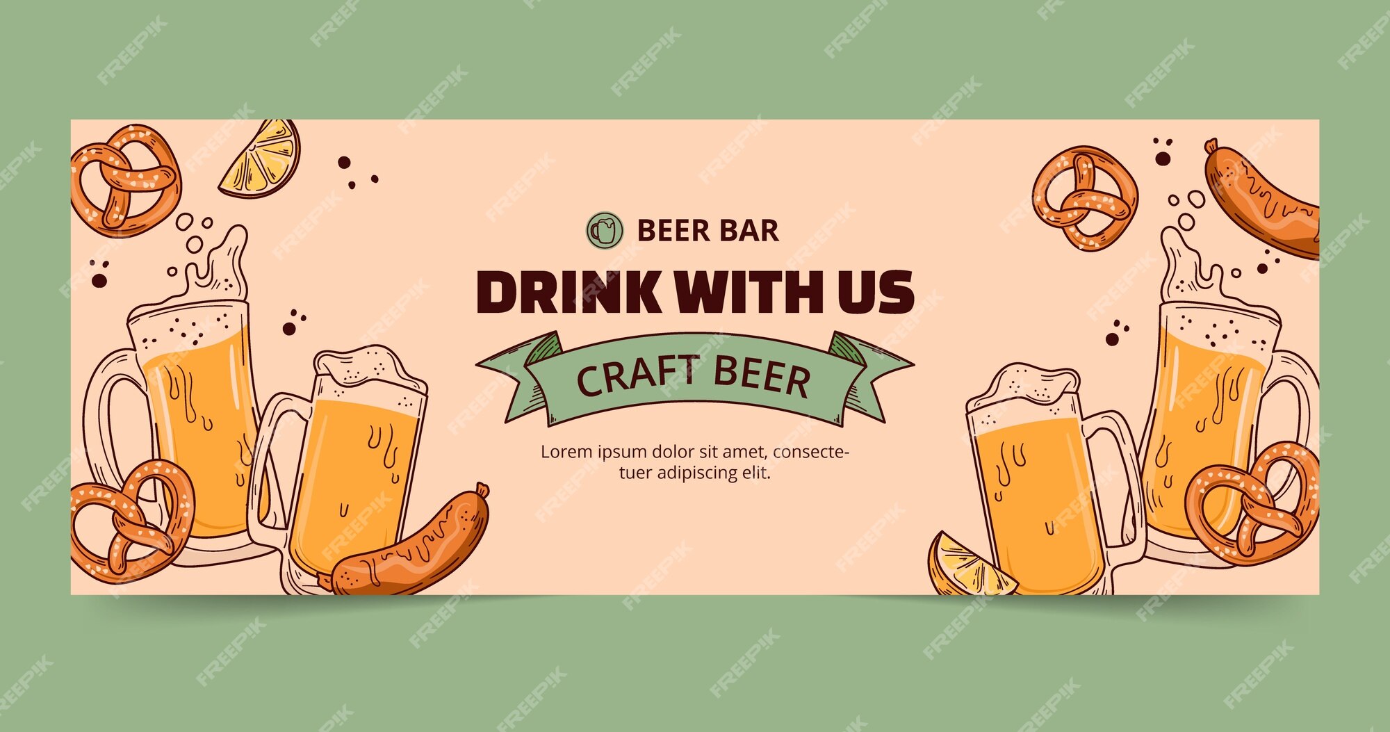 Portada de facebook de bar de cerveza dibujada a mano | Vector Gratis