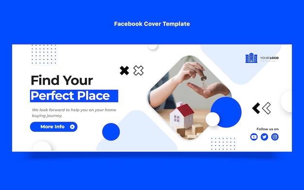 Portada de facebook de bienes raíces geométricas abstractas de diseño plano