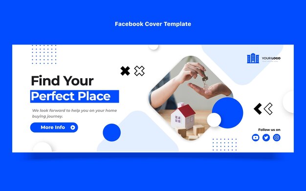 Portada de facebook de bienes raíces geométricas abstractas de diseño plano