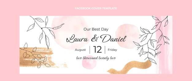 Portada de facebook de boda dibujada a mano en acuarela